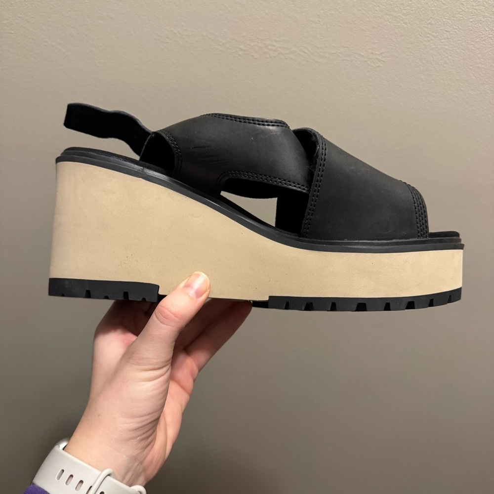 Timberland Black and Tan Platform Sandals